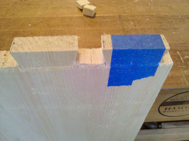 blue tape marking busted dovetail