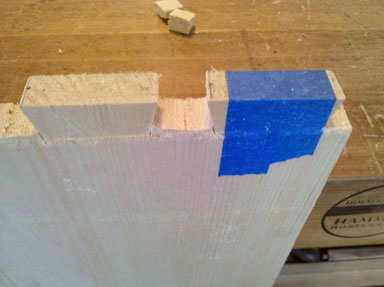 blue tape marking busted dovetail